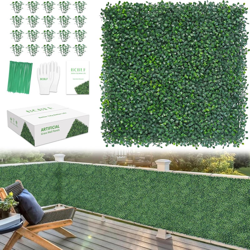 BCBLF 20x20Inch 6Pcs Grass Wall Panels, 4 Layers UV-Anti Boxwood Greenery Hedge with 50 Zip Ties, No Odor Artificial Fake Grass Backdrop Indoor Outdoor Privacy, Birthday Wedding Decor, 16.7 SQ FT - Image 1